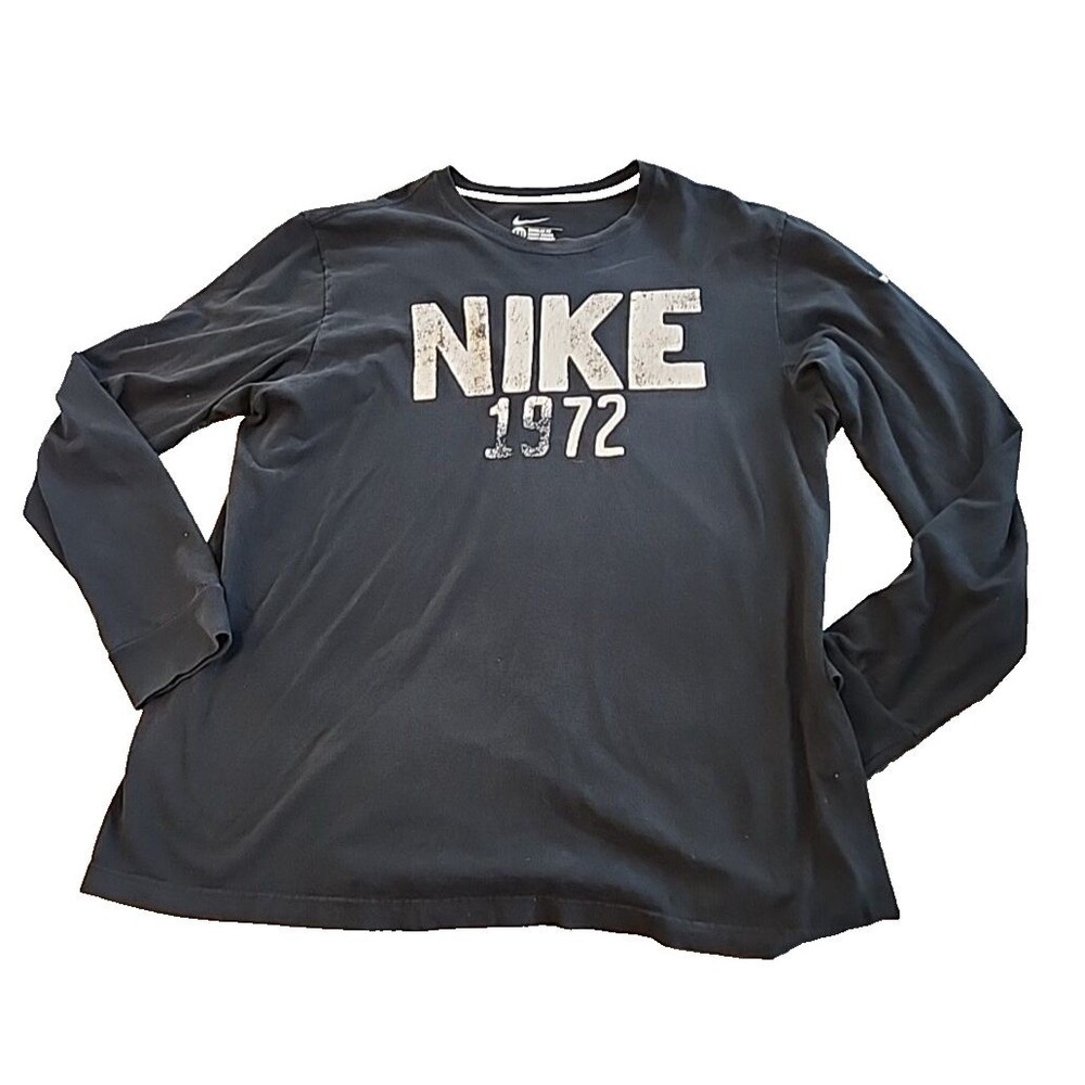 NIKE 1972 Shirt Mens XXL Spell Out Block Letter Classic Long Sleeves Black Crew